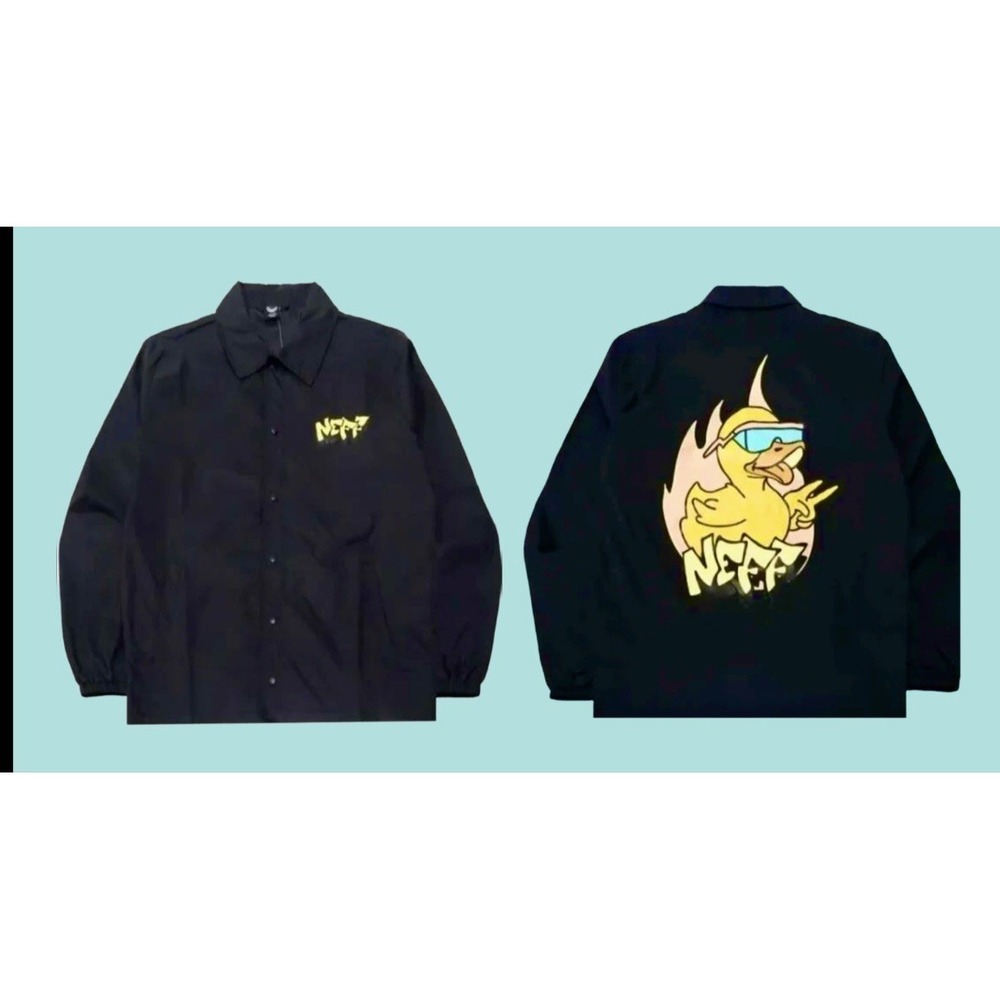 Neff Black Snap Collared Graffiti Duck Graphic Windbreaker Jacket NWT Size M